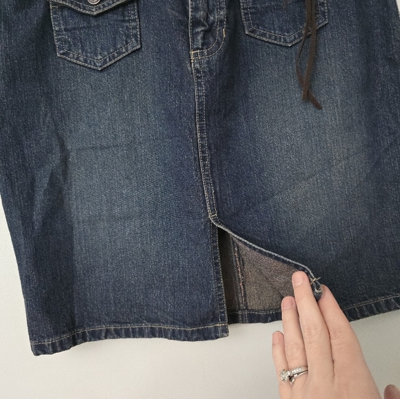 Vintage Old Navy Y2K Denim Skirt size 2 Blue Jean Belted Above Knee Pockets Slit - Picture 5 of 10